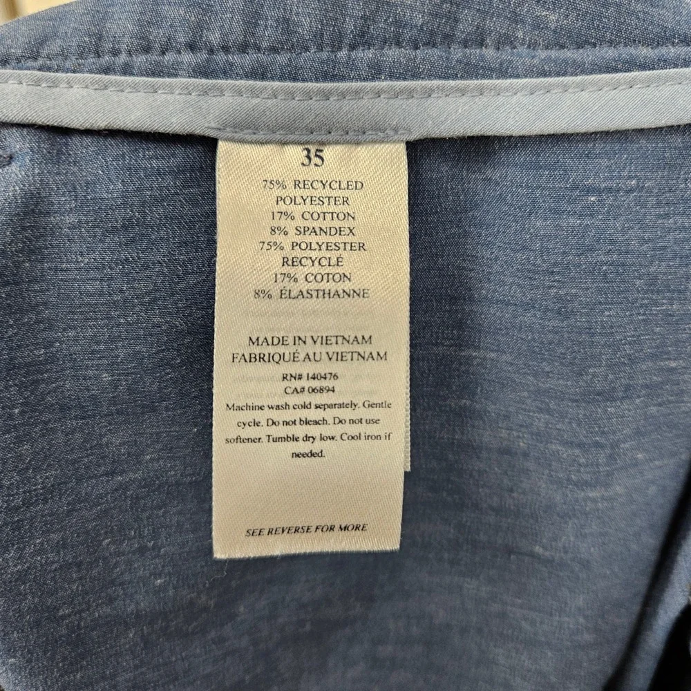 Faherty All Day Shorts Mens 35 Blue Performance Stretch Summer Casual Chino
